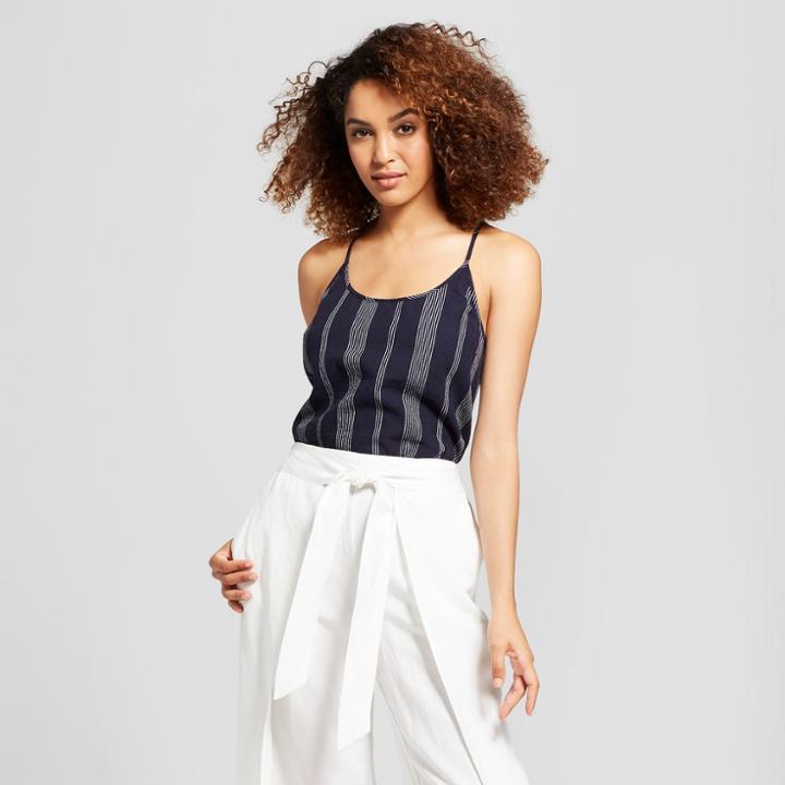 Target Women's Striped Linen Tie Back Cami - A New Day Navy