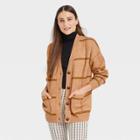 Women's Jacquard Boyfriend Cardigan - A New Day Camel