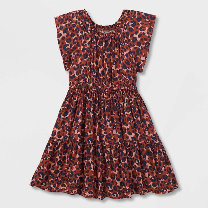 Girls' Short Sleeve Challis Dress - Cat & Jack Dark Orange