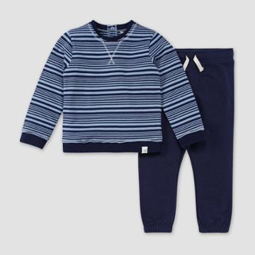 Burt's Bees Baby Baby French Terry Two-tone Multi Stripe Sweatshirt & Pants Set - Dark Blue