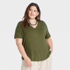 Women's Plus Size Short Sleeve V-neck Drapey T-shirt - A New Day Green