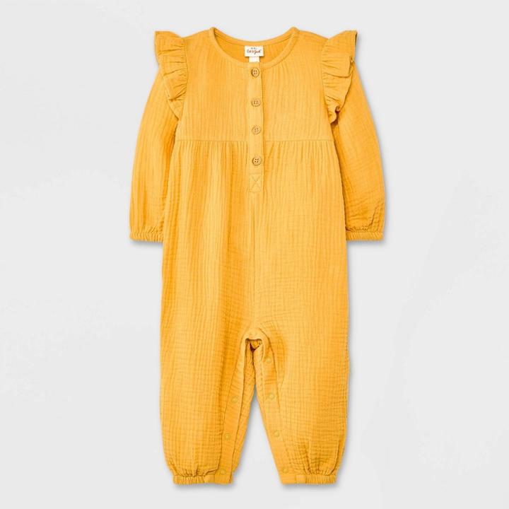 Baby Girls' Gauze Long Sleeve Romper - Cat & Jack Yellow