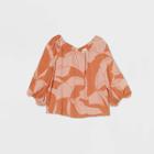 Women's Floral Print Long Sleeve Chiffon Muse Blouse - A New Day Orange