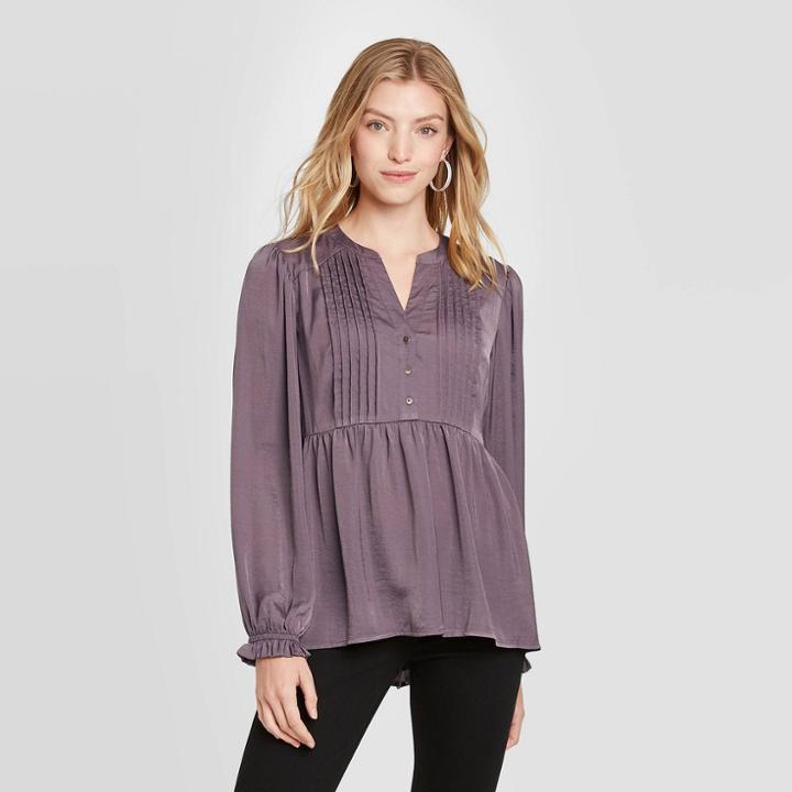 Women's Balloon Long Sleeve Blouse - Knox Rose Purple