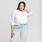 Women's Plus Size Striped Long Sleeve Alamosa Poplin Shirt - Universal Thread Blue X