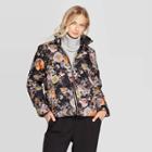 Women's Floral Print Puff Long Sleeve Flat Collar Jacket - Who What Wear Black