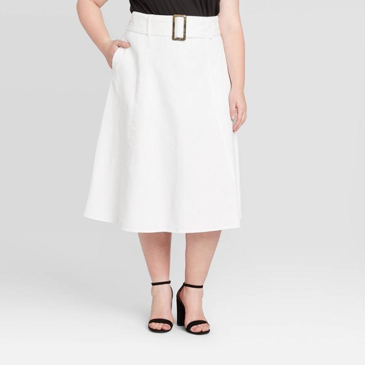 Women's Plus Size Mid-rise A-line Midi Skirt - Who What Wear White