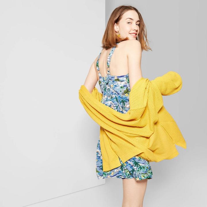 Women's Strappy Button-front Tropical Print Dress - Wild Fable Blue