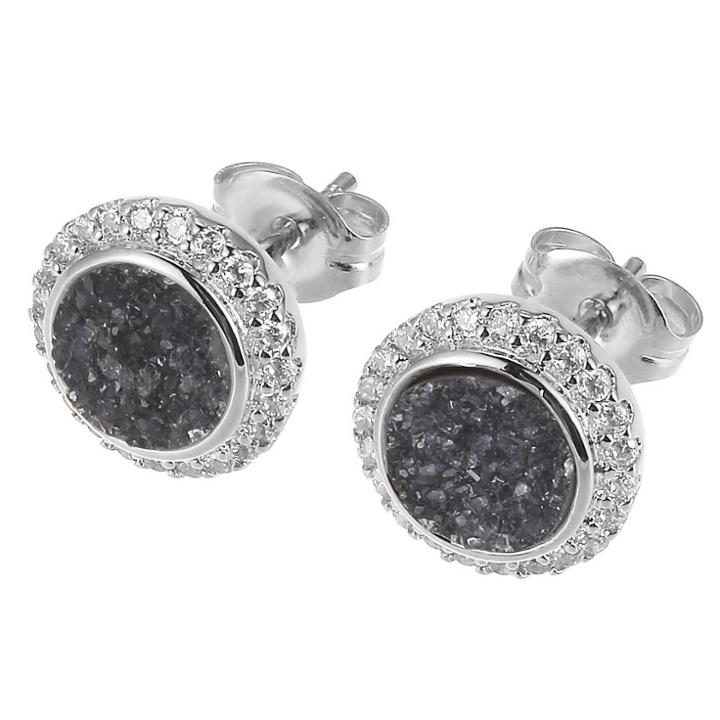 Prime Art & Jewel Sterling Silver Genuine Gray Druzy And Cubic Zirconia Halo Stud Earrings, Girl's, Size: Large,