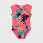 Toddler Girls' Leaf Print Zip-front One Piece Swimsuit - Cat & Jack Pink