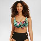 Beach Betty By Miracle Brands Women's Floral Print Slimming Control Tropical Tie Front Bralette Bikini Top - Green