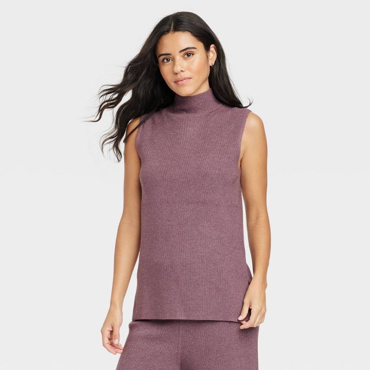 Women's Mock Turtleneck Ribbed Sweater Vest - A New Day Purple