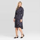 Women's Long Sleeve Collared Front Button-down A Line Midi Dress - Who What Wear Blue M,