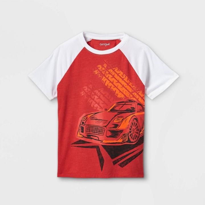 Boys' 'red Racecar' Raglan Graphic Short Sleeve T-shirt - Cat & Jack Bright Red