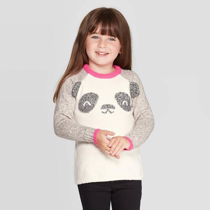 Toddler Girls' Long Sleeve 'panda' Cardigan - Cat & Jack Cream 3t, Girl's, Beige