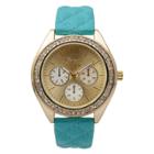Women's Geneva Platinum Rhinestone Accent Quilted Band Round Face Watch - Teal