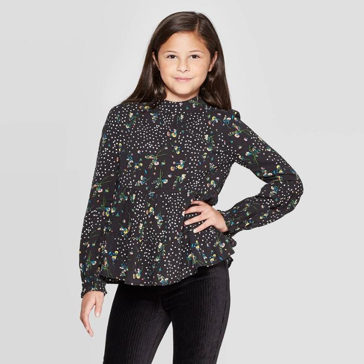 Girls' Long Sleeve Mock Neck Top - Art Class Black