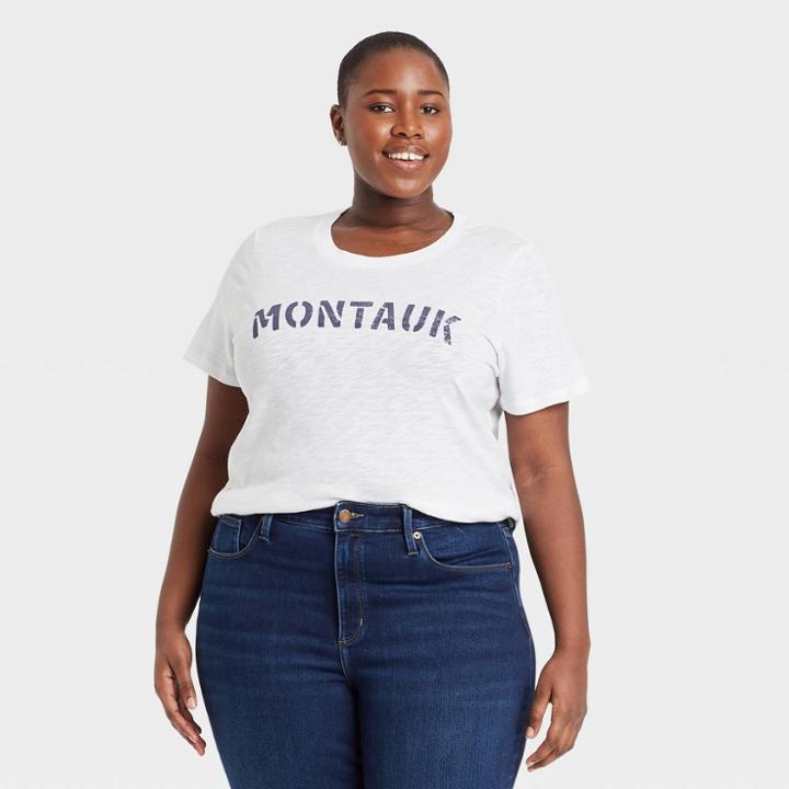 Grayson Threads Women's Plus Size Montauk Short Sleeve Graphic T-shirt - White
