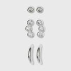 Sterling Silver Cubic Zirconia Stud And Hoop Earring Set 3pc - A New Day