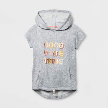 Girls' Short Sleeve Good Vibe Tribe Graphic Hoodie - Cat & Jack Heather Gray