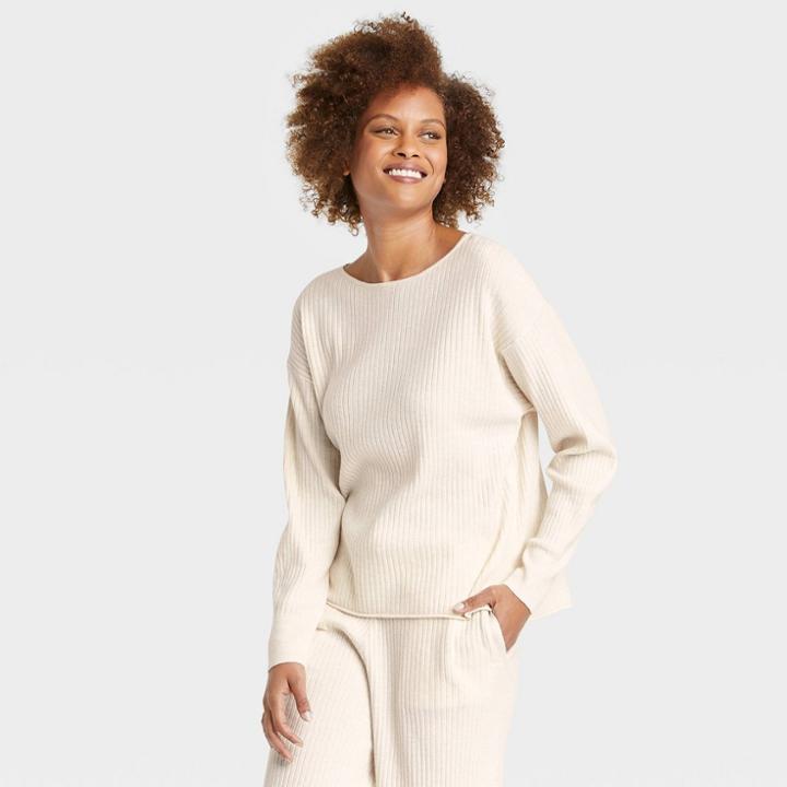 Women's Ribbed Pullover Lounge Sweater - Stars Above Oatmeal