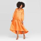 Women's Long Sleeve V-neck Tiered Tent Midi Dress - Who What Wear Gold S, Women's, Size:
