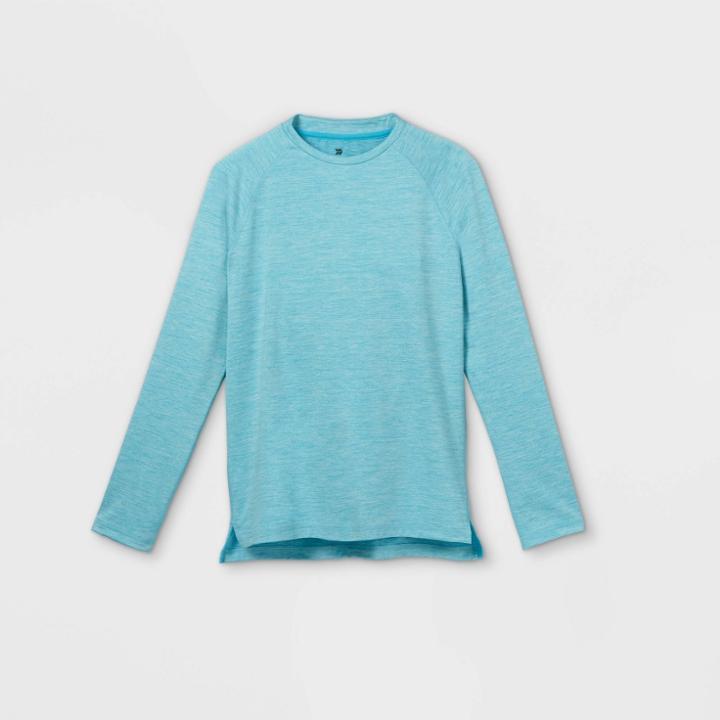 Boys' Quick Dry Upf 50+ Long Sleeve Swim T-shirt - All In Motion Aqua