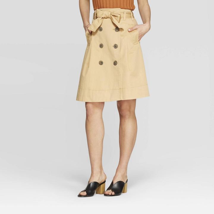 Women's Button Front Belted Trench Skirt - Who What Wear Taupe