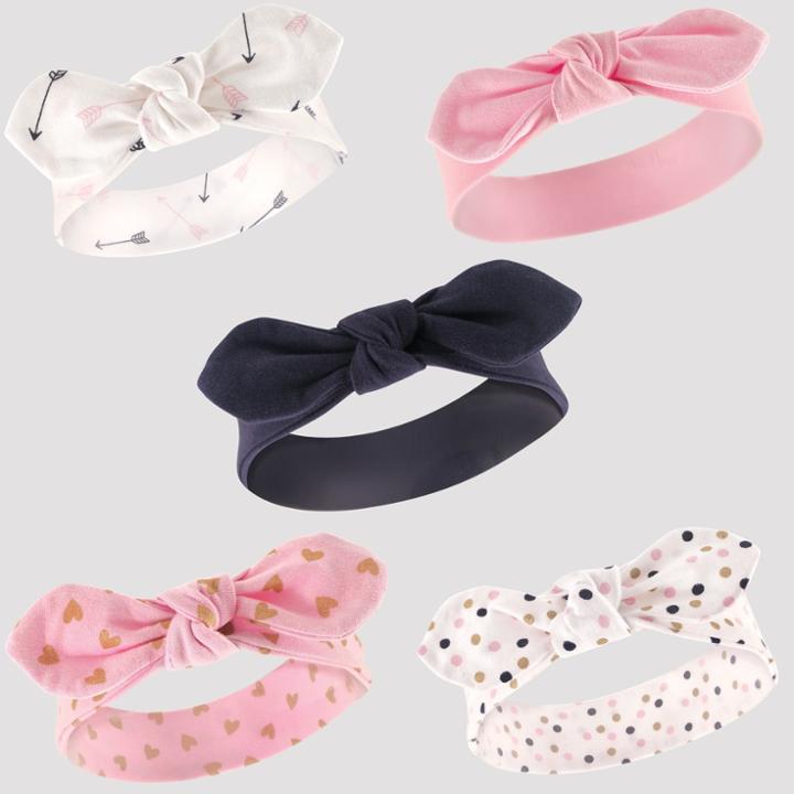 Hudson Baby Girls' 5pk Headbands - Navy/pink (blue/pink)