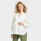 The Nines By Hatch Long Sleeve Pintuck Cotton Maternity Shirt Cream Striped