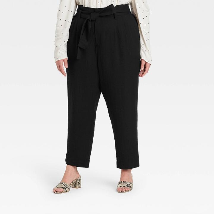 Women's Plus Size High-rise Paperbag Ankle Pants - A New Day Black