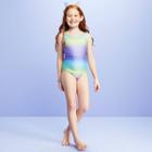 Girls' Checker Gradient One Piece Swimsuit - More Than Magic Purple M, Girl's,