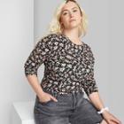 Women's Plus Size Long Sleeve Fitted T-shirt - Wild Fable Black Floral