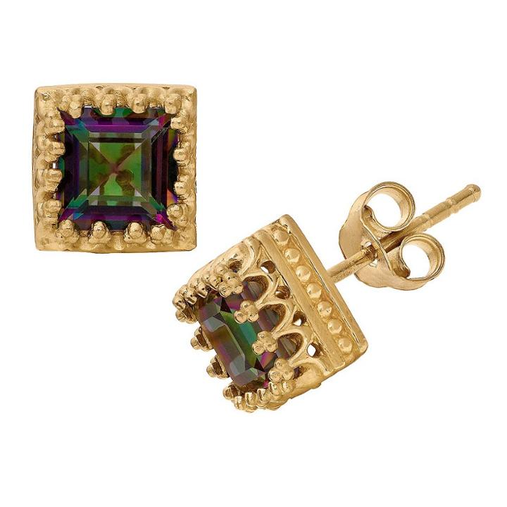 2 4/7 Tcw Tiara Sterling Silver Princess-cut Rainbow Topaz Crown Earrings,