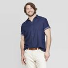 Men's Tall Casual Fit Short Sleeve Denim Button-down Shirt - Goodfellow & Co Navy Voyage