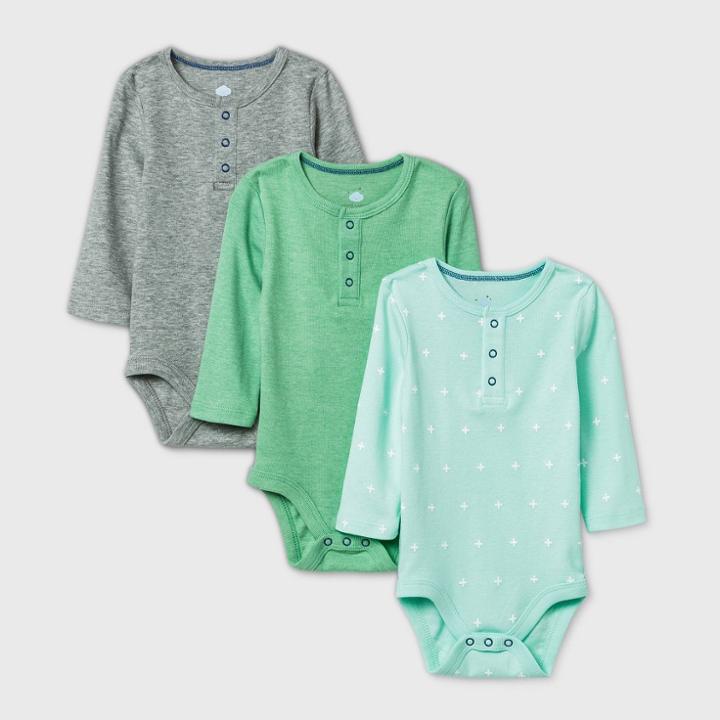 Baby Boys' 3pk Henley Long Sleeve Basic Bodysuit - Cloud Island Green/gray