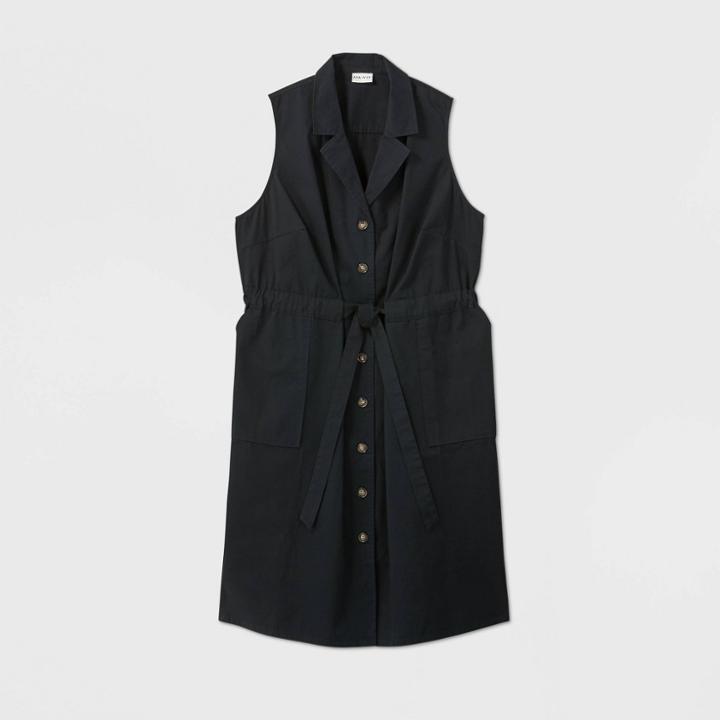 Women's Plus Size Sleeveless Belted Jacket - Ava & Viv Black