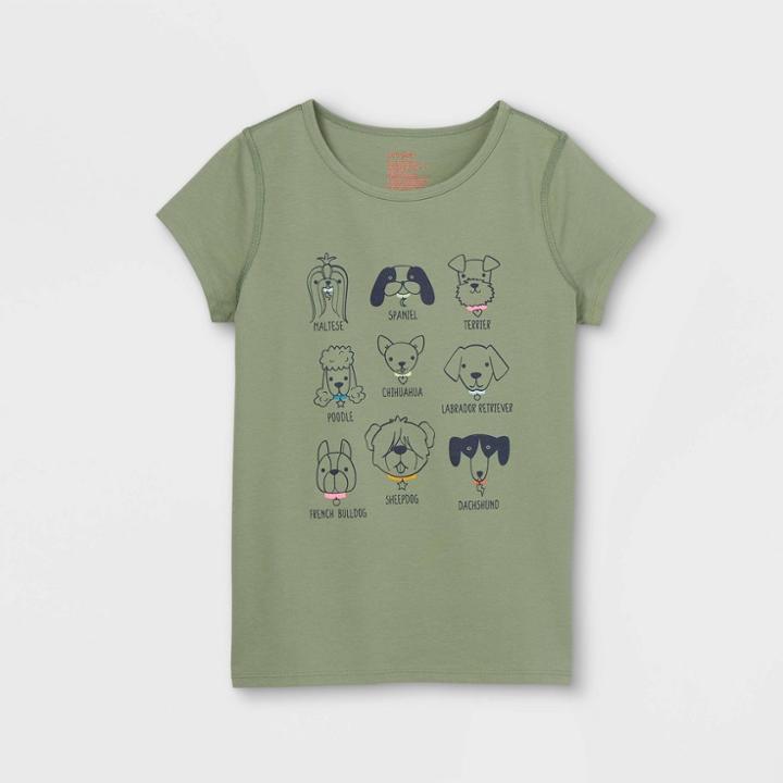Girls' Adaptive Dog Faces Short Sleeve Graphic T-shirt - Cat & Jack Army Green
