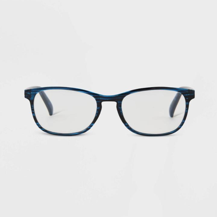 Women's Gloss Plastic Rectangle Blue Light Filtering Reading Glasses - Universal Thread Navy Blue