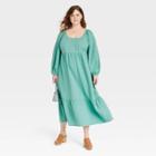 Women's Plus Size Balloon Long Sleeve Dress - Universal Thread Teal Green