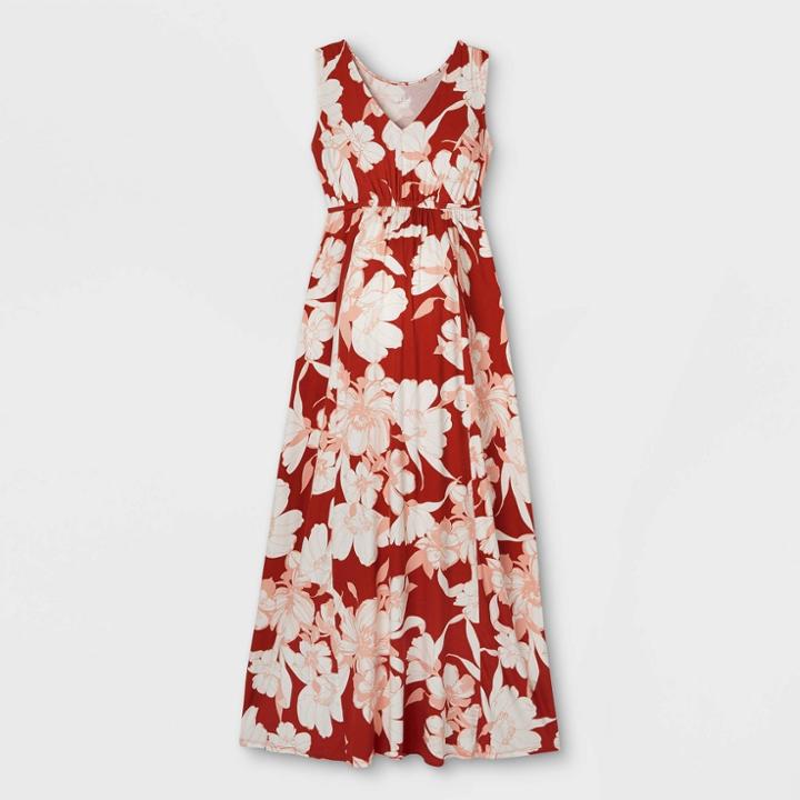 Sleeveless Ruched Front Maternity Dress - Isabel Maternity By Ingrid & Isabel Brown Floral Print