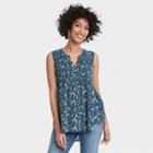 Women's Sleeveless Smocked Button-front Top - Knox Rose Blue