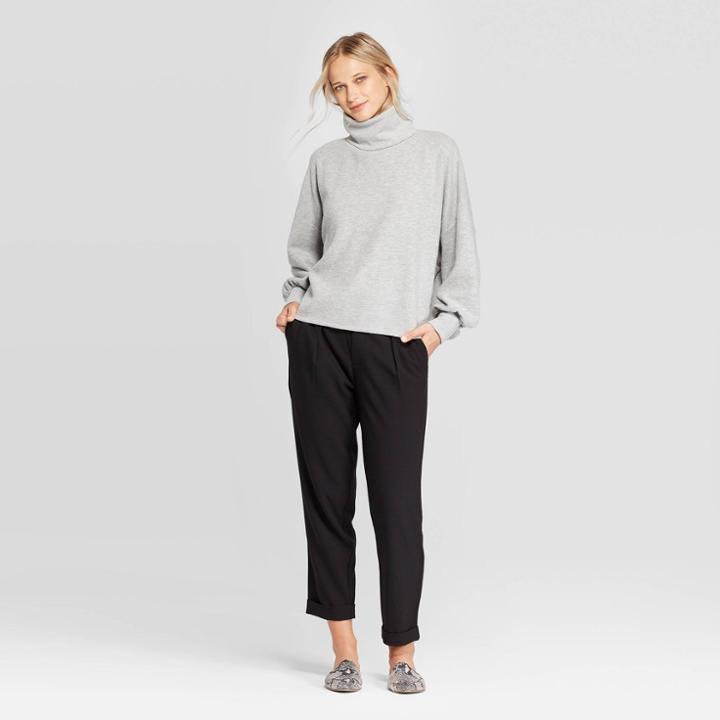 Women's Long Sleeve Turtleneck Oversized Sweatshirt - Who What Wear Gray