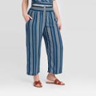 Women's Striped Button Cropped Pants - Xhilaration Navy Xs, Women's, Blue