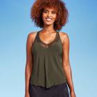 Women's V-neck Mesh Lined Tankini Top - Aqua Green Olive Green