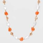 Simulated Pearl And Organic Foil Flecked Bead Station And Collar Necklace - A New Day Orange, Red