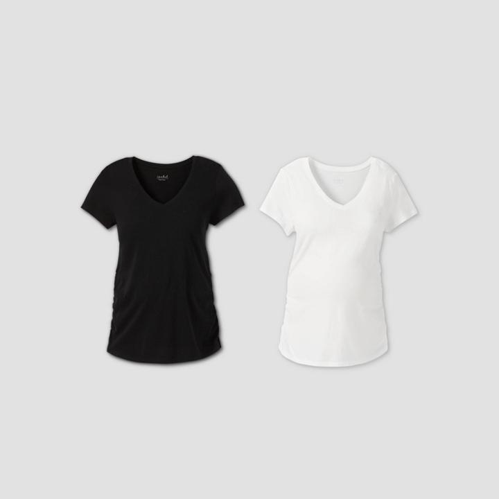 Maternity Short Sleeve V-neck Side Shirred Bundle T-shirt - Isabel Maternity By Ingrid & Isabel Black/white
