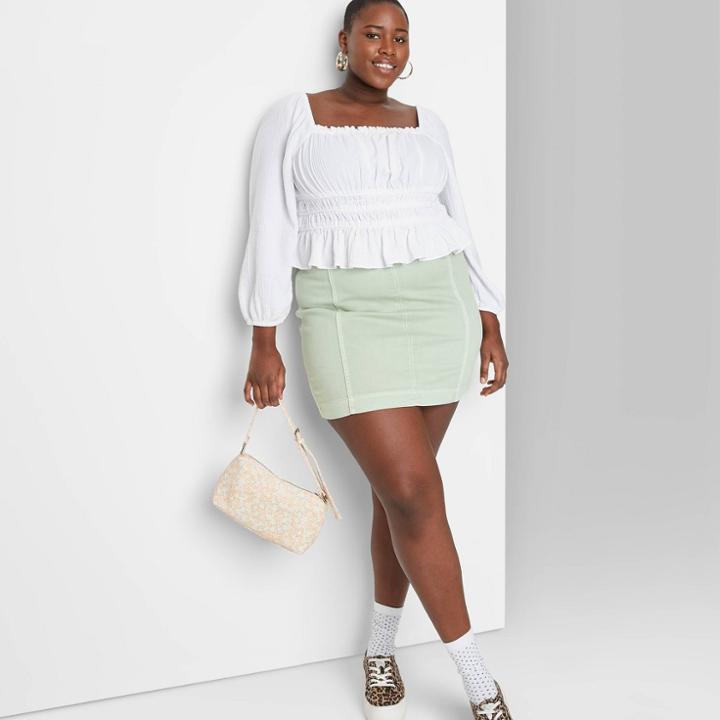 Women's Plus Size Seamed Denim Mini Skirt - Wild Fable Light Green