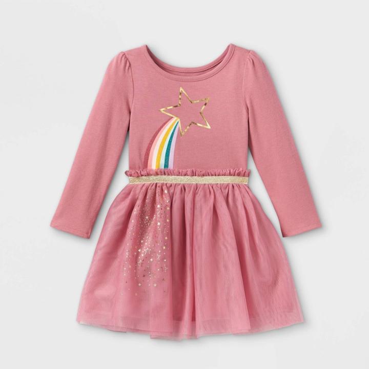 Toddler Girls' Rainbow Star Tulle Long Sleeve Dress - Cat & Jack