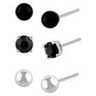 Distributed By Target Women's Stud Earrings Set Sterling Silver 3 Pairs 2 Studs Black Agate Crystal And Ball -